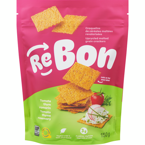 Rebon Upcycled Malted Grain Crackers Tomato Thyme Rosemary 150 g, $2.86/100g