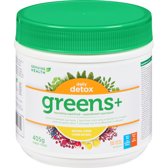 Genuine Health Nourishing Superfood Powder Greens+ Daily Detox Natural Lemon 408 g, $16.54/100g