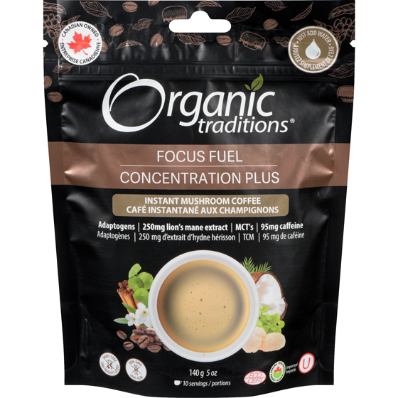 Organic Traditions Instant Mushroom Coffee Focus Fuel 140 g, $17.85/100g