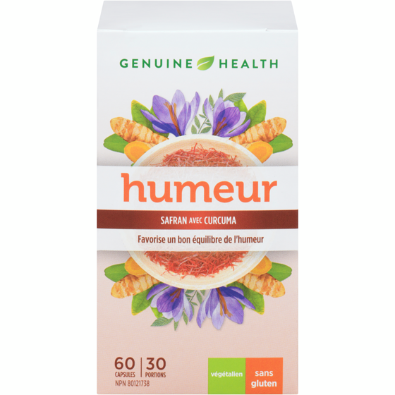 Genuine Health Humeur, safran et curcuma 60 ea, 0,76 $/1ch