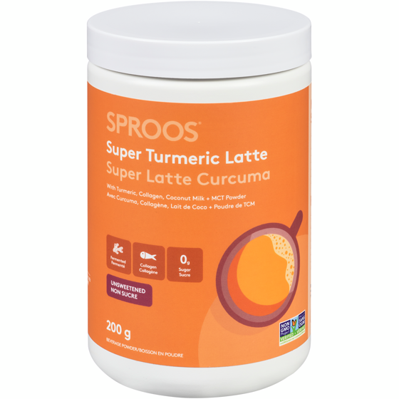 SPROOS Boisson en poudre super latte curcuma non sucre 200 g, 14,50 $/100g