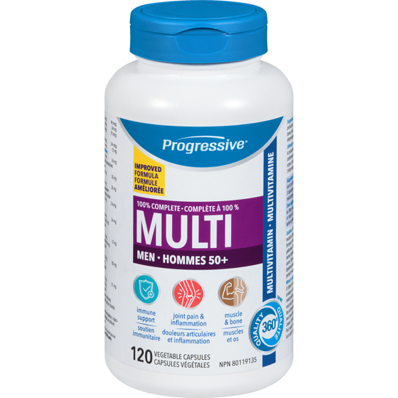 Progressive Multi multivitamine hommes 50+ 120 ea, 0,35 $/1ch