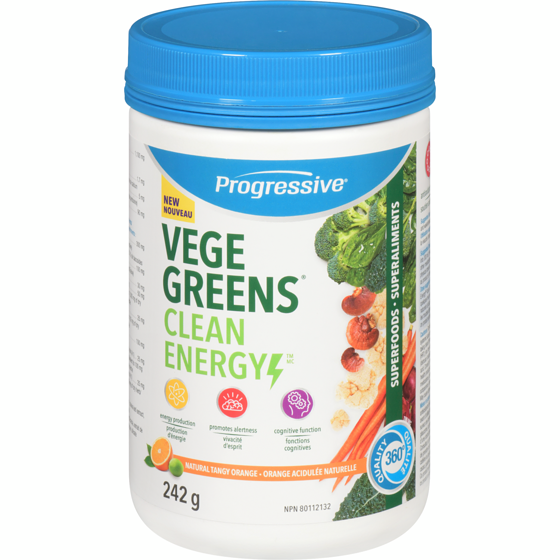 Progressive VegeGreens clean energy superaliments orange acidulée naturelle 242 g, 24,79 $/100g