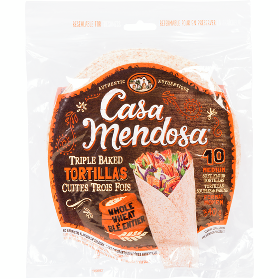 Casa Mendosa Whole Wheat Medium Tortillas 340 g, $1.41/100g