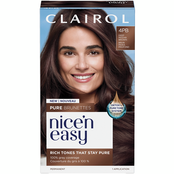 Clairol Nice'n Easy Pure Brunettes, Permanent Hair Dye, Rich Tones That Stay Pure Until Re-Coloring 4pb Deep Mocha Brown 1 ea, $14.99/1ea
