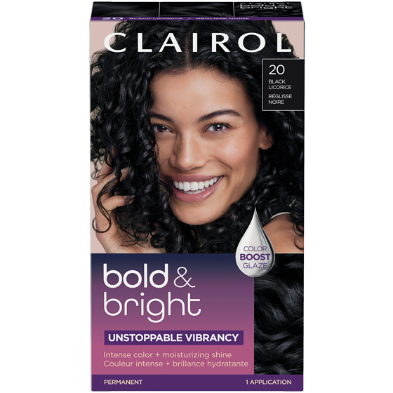 Clairol Bold & Bright, Permanent Hair Dye, Intense Color + Moisturizing Shine 20 Black Licorice 1 ea, $14.99/1ea
