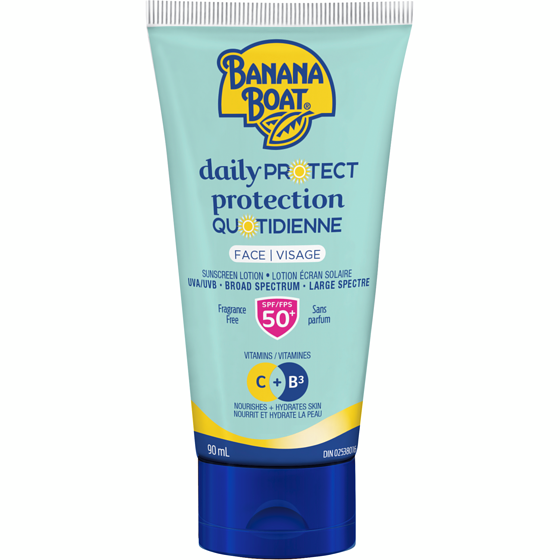 Banana Boat Lotion écran solaire pour le visage Protection quotidienne à FPS 50+ 90 ml, 14,99 $/100ml