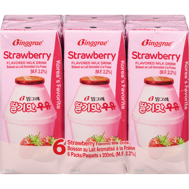 Binggrae Tinytan boisson au lait aromatisé à la fraise 6x200.0 ml, 0,75 $/100ml