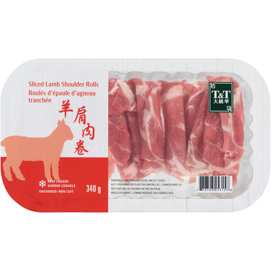 T&T Rouleaux d'épaule d'agneau en tranches 340 g, 4,41 $/100g