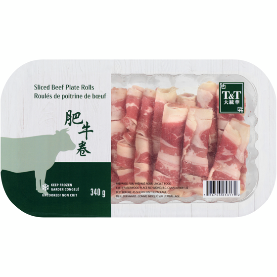 T&T Sliced Beef Plate Rolls 340 g, $4.41/100g