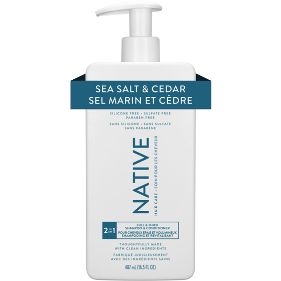 Native Full & Thick Sea Salt & Cedar 2-In-1 Shampoo, Sulfate & Paraben Free 487 ml, $2.56/100ml