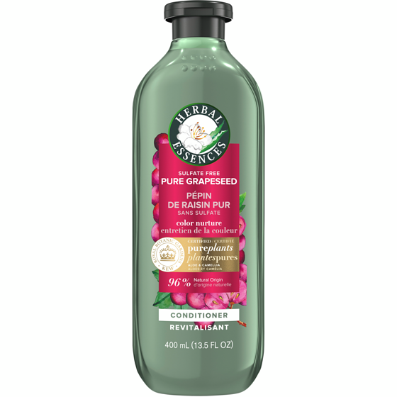 Herbal Essences Pure Grapeseed Colour Nurture Sulfate Free Conditioner, Hair Protection and Colour Nourishment, with Certified Camellia Oil and Aloe Vera, For All Hair Types, Especially Colour Treated Hair 400 ml, $2.50/100ml