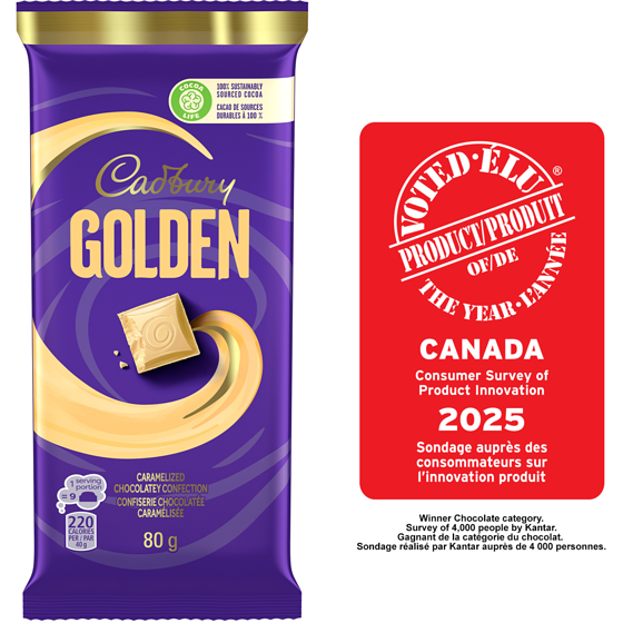 Cadbury Friandise dorée caramélisée à saveur de chocolat blanc, cacao de sources durables à 100 % 80 g, 4,38 $/100g