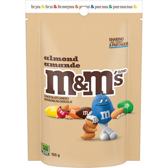 M&M’s Bonbons au chocolat au lait, amande, format partage 155 g, 3,23 $/100g