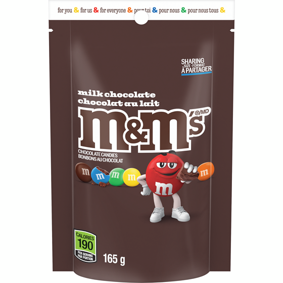 M&M’s Bonbons au chocolat chocolat au lait format à partager 165 g, 3,03 $/100g
