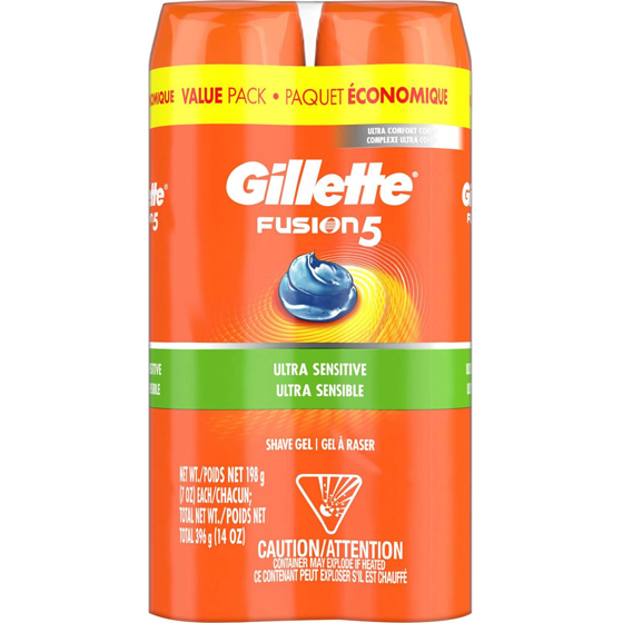 Gillette Gel à raser fusion5 hydra gel ultra sensible pour hommes, paquet jumelé 396 g, 3,53 $/100g