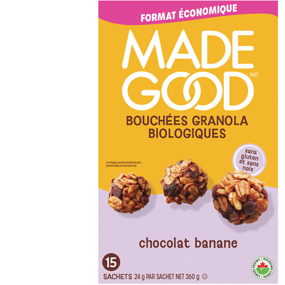 Made Good Bouchées granola chocolat banane 360 g, 3,89 $/100g