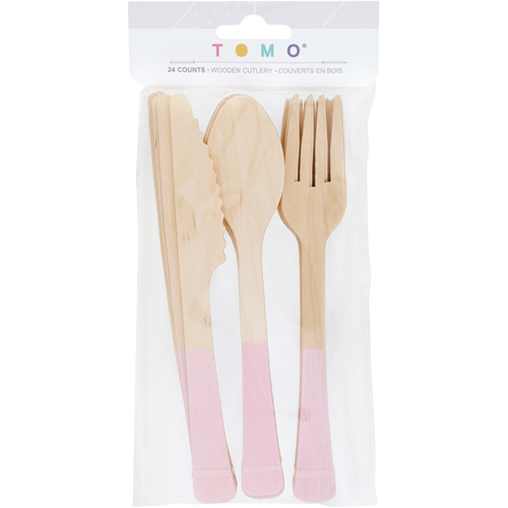 Tomo Couverts en bois massif 24 pièces roses 1 ea, 3,50 $/1ch