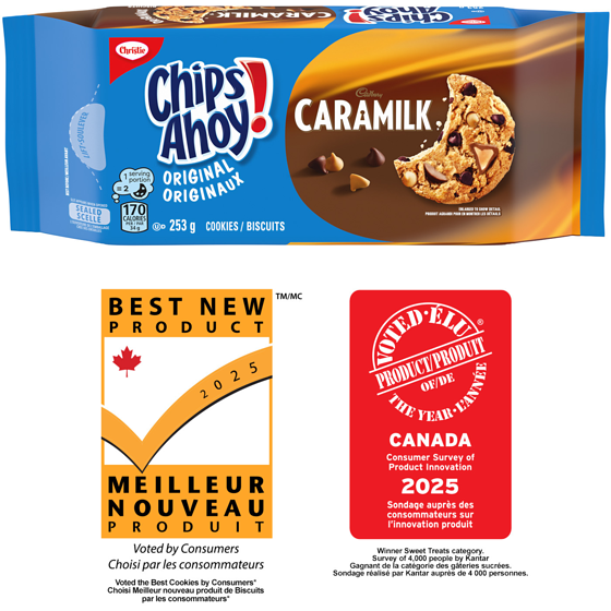 Christie Biscuits CHIPS AHOY! CARAMILK originaux avec de délicieuses pépites de chocolat au caramel, paquet refermable 253 g, 1,48 $/100g