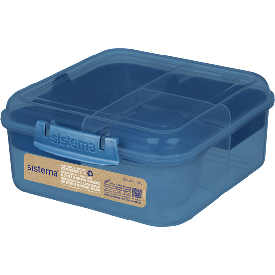 Sistema Bento Box Ocean Bound Plastic, Lunch Box with Yogurt/Fruit Container, Square, BPA-Free Made Using Recycled Plastic, Assorted Colours 1 ea, $13.00/1ea