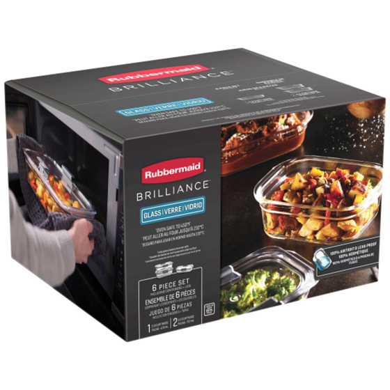 Rubbermaid Brilliance Glass Food Storage Container, Medium Rectangular Set, 6-Piece 1 ea, $40.00/1ea