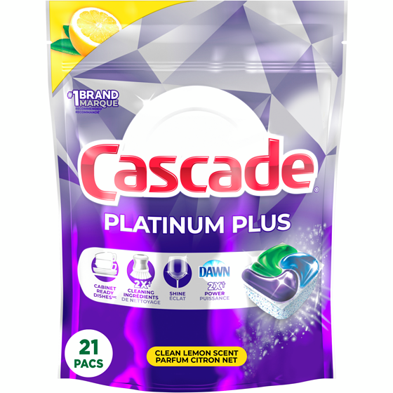 Cascade Platinum Plus Dishwasher Pods, Dish Detergent ActionPacs, Clean Lemon, 21 Count 21 ea, $0.71/1ea