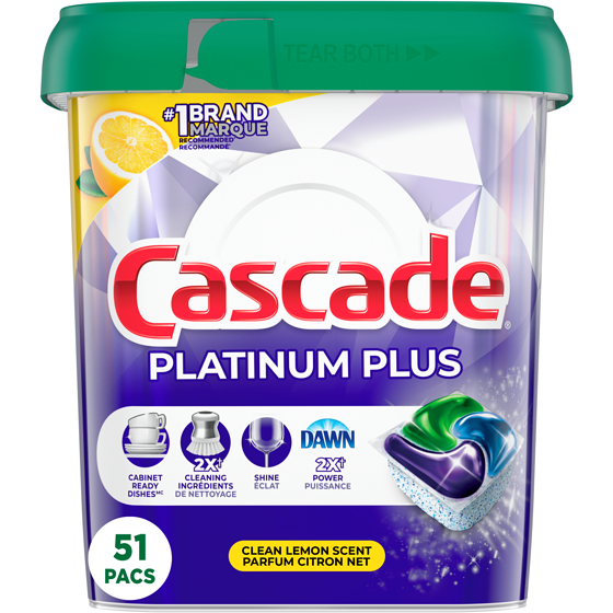 Cascade Platinum Plus Dishwasher Pods, Dish Detergent ActionPacs, Clean Lemon, 51 Count 51 ea, $0.53/1ea