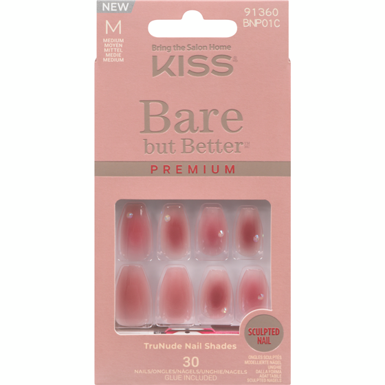 Kiss Bare But Better Premium Nails, 'shine', Pink, Medium Coffin Dark Pink 1 ea, $17.99/1ea