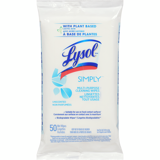 Lysol Simply Cleaning Wipes, Unscented 50 ea, $0.13/1ea