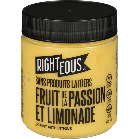 Righteous Sorbet authentique sans produits laitiers fruit de la passion et limonade 473 ml, 1 794,93 $/100ml