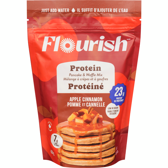 Flourish Mélange protéiné à crêpes et gaufres pomme et cannelle 430 g, 3,14 $/100g