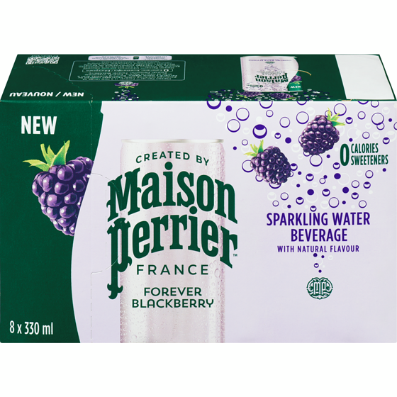 Maison Perrier Forever Blackberry, Sparkling Water Beverage, Natural Blackberry Flavour, No Calories, No Sweeteners, No Sodium, Sourced & Bottled In France 8x330.0 ml, $0.38/100ml