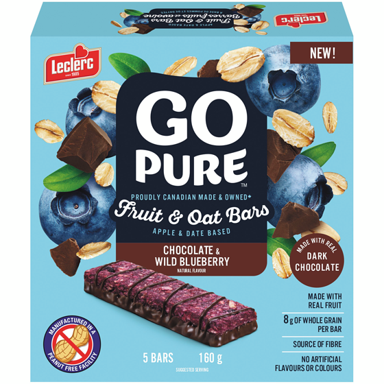 Leclerc Go Pure Fruit & Oats Bars, Chocolate & Wild Blueberry 160 g, $2.97/100g