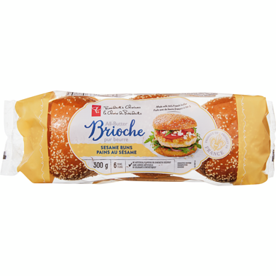 President's Choice Brioche Sesame Buns 300 g, $1.67/100g