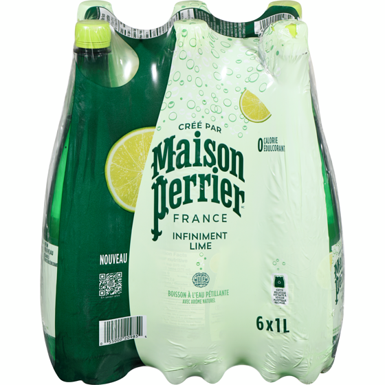 Maison Perrier Infiniment Lime, boisson à l’eau pétillante, arôme naturel de lime, sans calorie, sans édulcorant, sans sodium, recueillie et embouteillée en France 6x1.0 l, 0,23 $/100ml