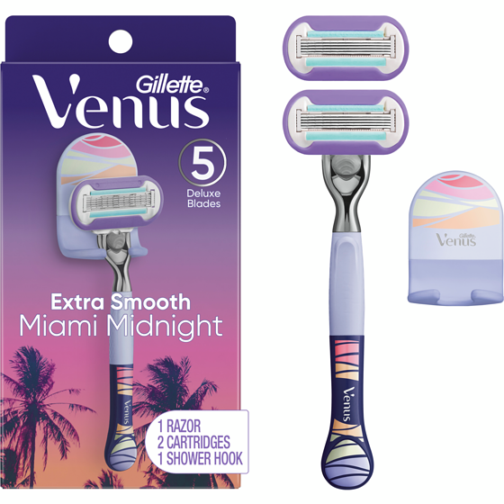 Gillette Miami Midnight Extra Smooth Women's Razor Handle, 2 Blade Refills and Shower Hook 1 ea, $22.99/1ea