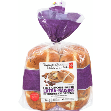 President's Choice Hot Cross Buns Extra-Raisins 565 g, $0.83/100g