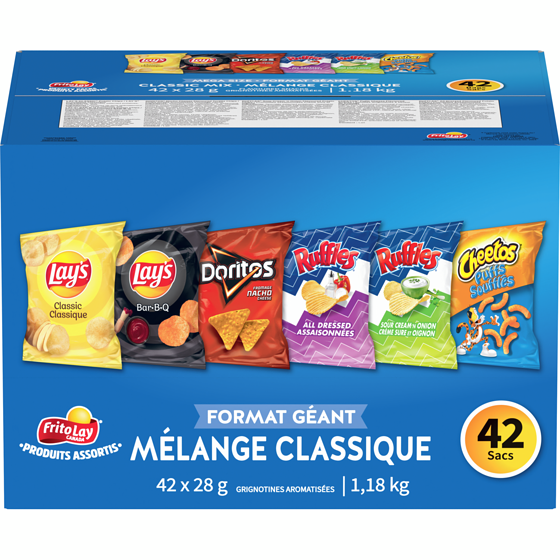 Frito-Lay Emballage de produits assortis, grignotines Mélange classique, 42 Sacs 1176 g, 1,87 $/100g
