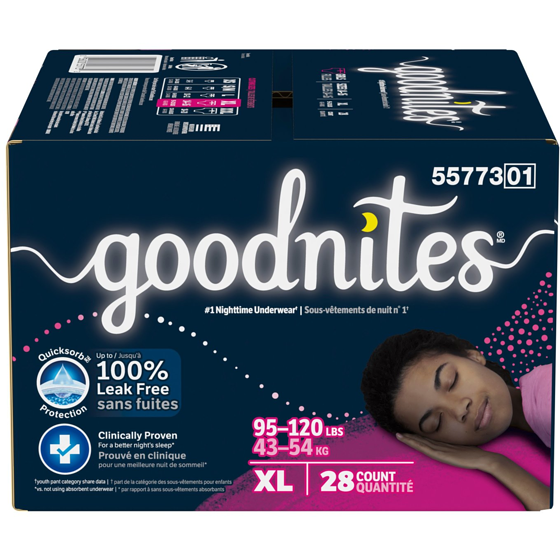 GoodNites Sous-vêtements de nuit pour filles, TG, 28 sous-vêtements 28 ea, 1,29 $/1ch
