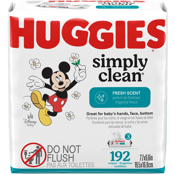 Huggies Lingettes pour bébés Simply Clean au parfum frais, 1 emballage à couvercle rabattable (total de 192 lingettes) 192 ea, 0,05 $/1ch