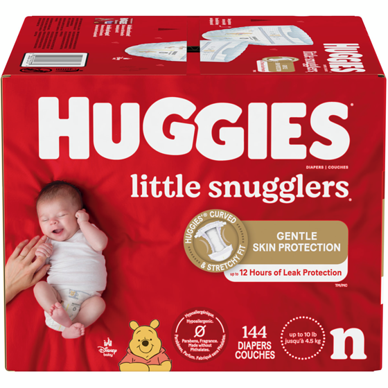 Huggies Couches pour bébés Little Snugglers,Nouveau-né (jusqu’à 4,5 kg [10 livres]), 144 couches 144 ea, 0,29 $/1ch