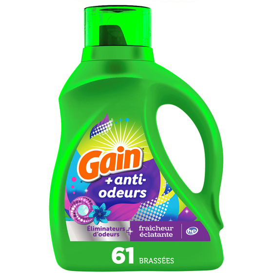 Gain + Odor Defense Liquid Laundry Detergent, Super Fresh Blast Scent, 61 Loads, HE Compatible 2.6 l, $0.62/100ml