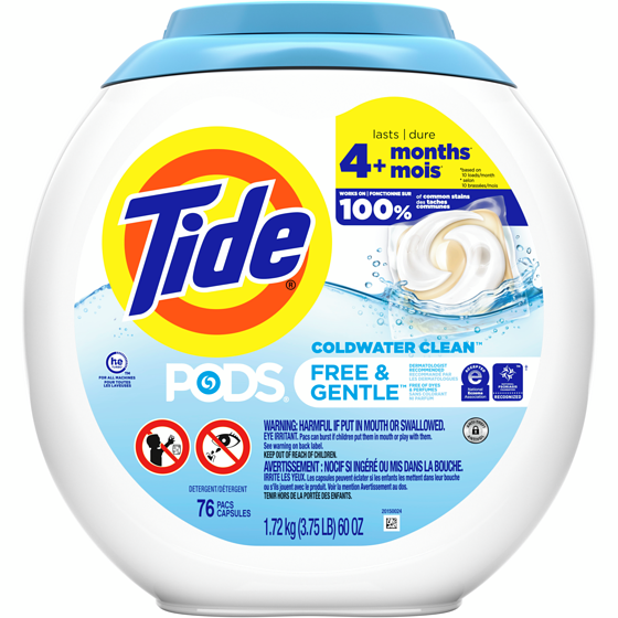 Tide PODS Free & Gentle Liquid Laundry Detergent Pacs, 76 Count, HE Compatible and Coldwater Clean 76 ea, $0.29/1ea