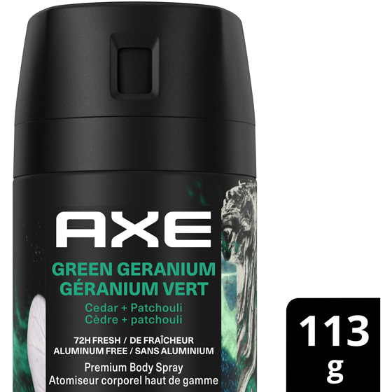 Axe Premium Body Spray for Men, Green Geranium deodorant 113 g, $7.51/100g