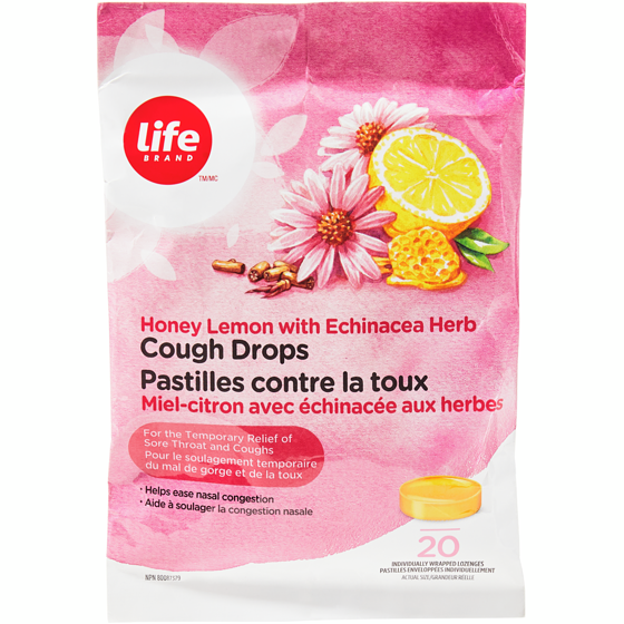 Life Brand Honey Lemon with Echinacea Herb Cough Drops 20 ea, $0.15/1ea
