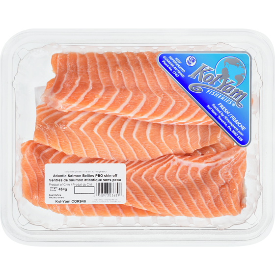 Kol Yam Atlantic Salmon Bellies, Skin-Off 454 g, $3.30/100g