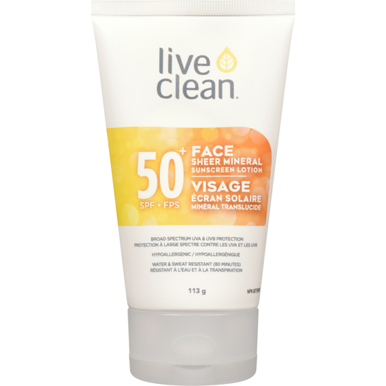Live Clean Sheer Mineral Face Sunscreen Lotion SPF50+ 113 g, $15.49/100g