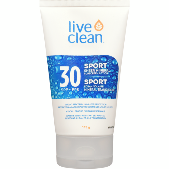 Live Clean Écran solaire minéral translucide sport FPS30 113 g, 15,49 $/100g