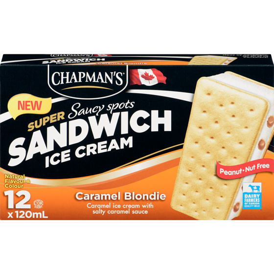 Chapmans Super Ice Cream Sandwich Saucy Spots - Caramel Blondie 12x120.0 ml, $0.69/100ml