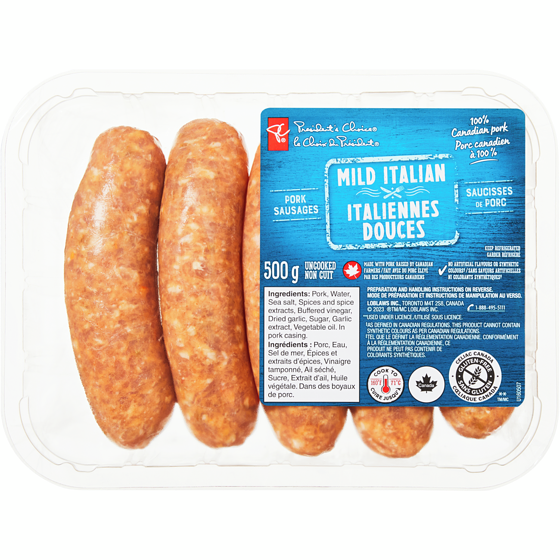 President's Choice Mild Italian Pork Sausages 500 g, $1.60/100g